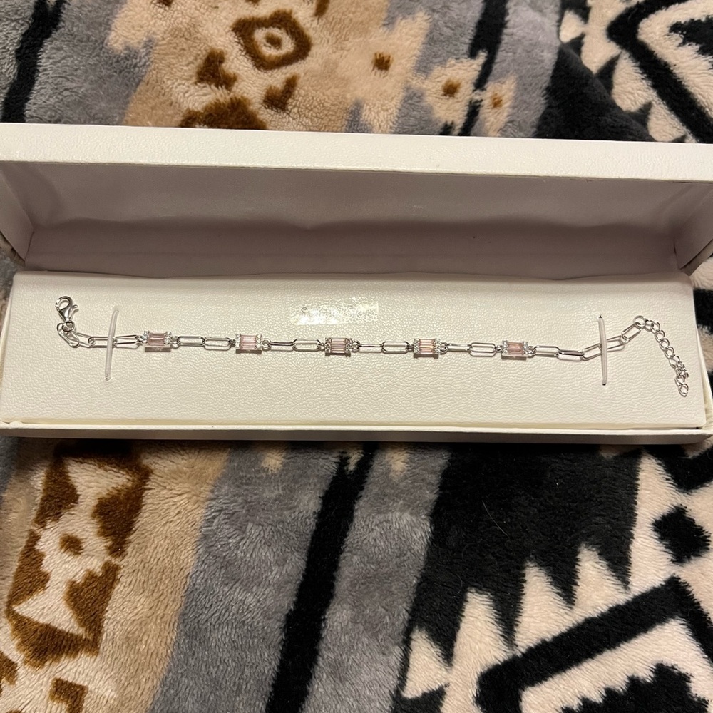 925 Silver Bracelet NIB with Crystals 7.5”-9”